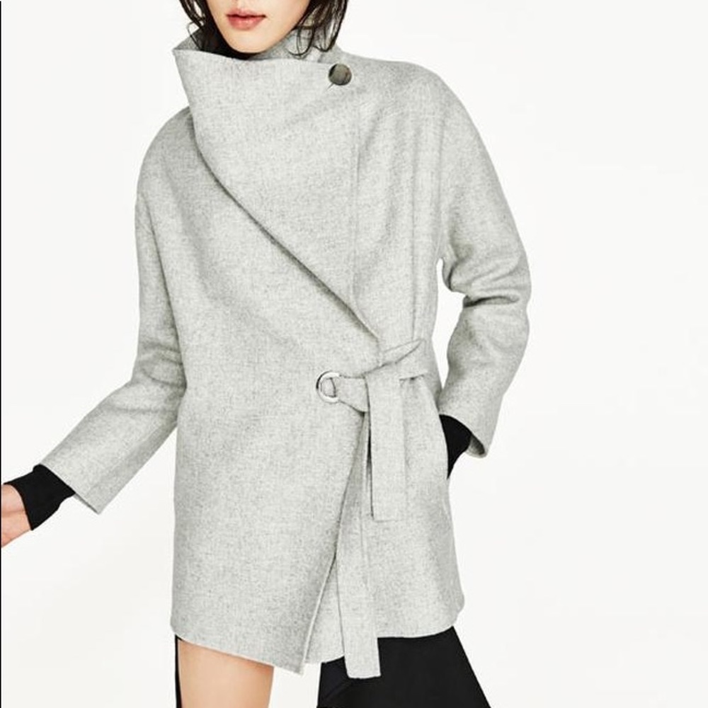 Zara Gray Wrap Wool Coat